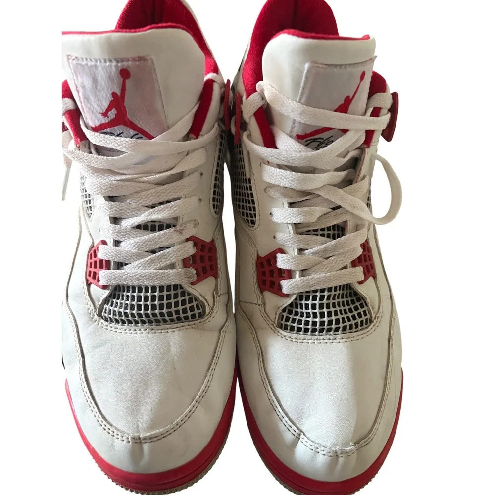 Nike Air Jordan 4 Retro Fire Red White Black Mens Basketball Shoes 12 Streetwear